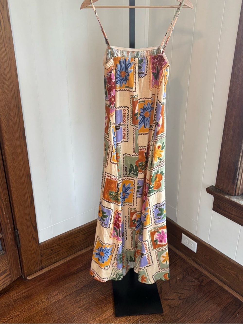Paper Heart Floral Stamp Postcard Linen Blend Maxi Dress Womens M Sleeveless NWT - Picture 10 of 10
